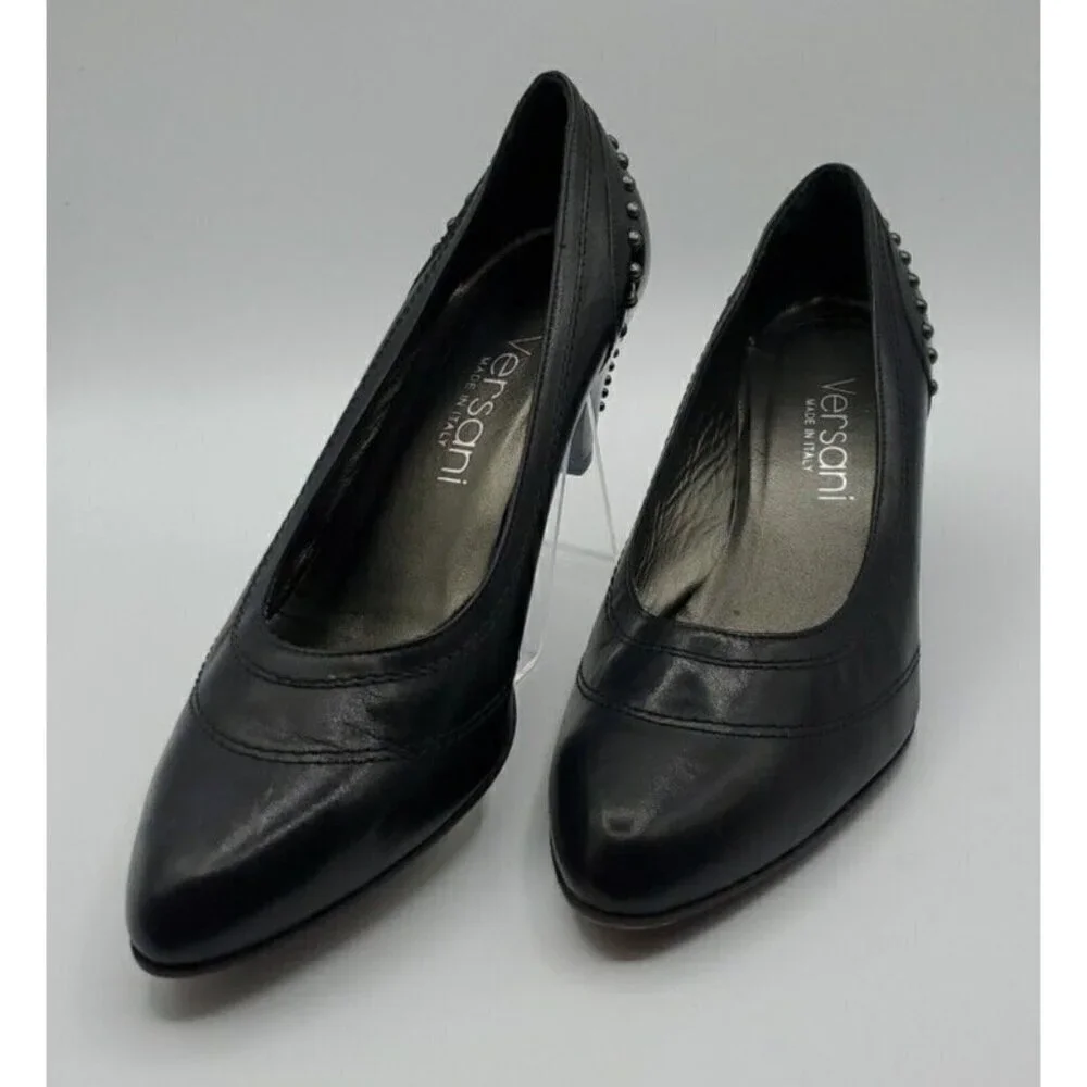 Versani Women's Black  Leather Studded Patent Leather Heels Size 8.5 B